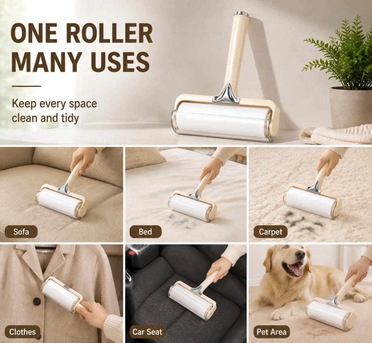 7In Portable Reusable Lint Roller for Pet Hair Removal - Sticky Roller, Fur Removal Tool, Fabric-Safe, Strong Adhesive, Easy-To-Clean Handle, Compact Deep Cleaning for Cats/Dogs (Adhesive Paper Included)