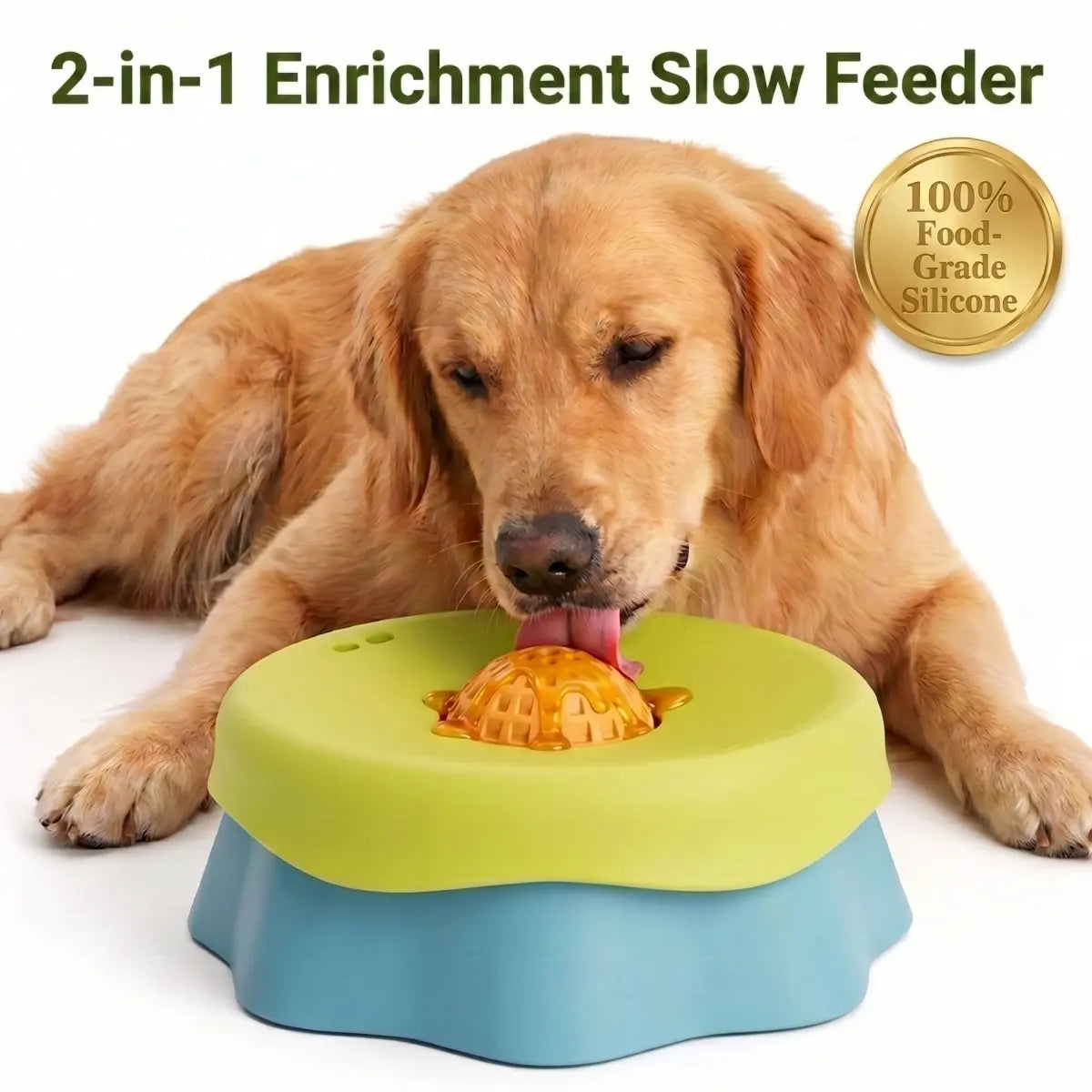 Silicone Dog Neater Feeder - Interactive Liquid Slow Feeder Bowl with Anti-Slip Base, 2-In-1 Versatility, Spill-Proof Platter & Rolling Ball for Yogurt, Peanut Butter Enrichment Treats, 1 Bowl Camping Pet Accessory