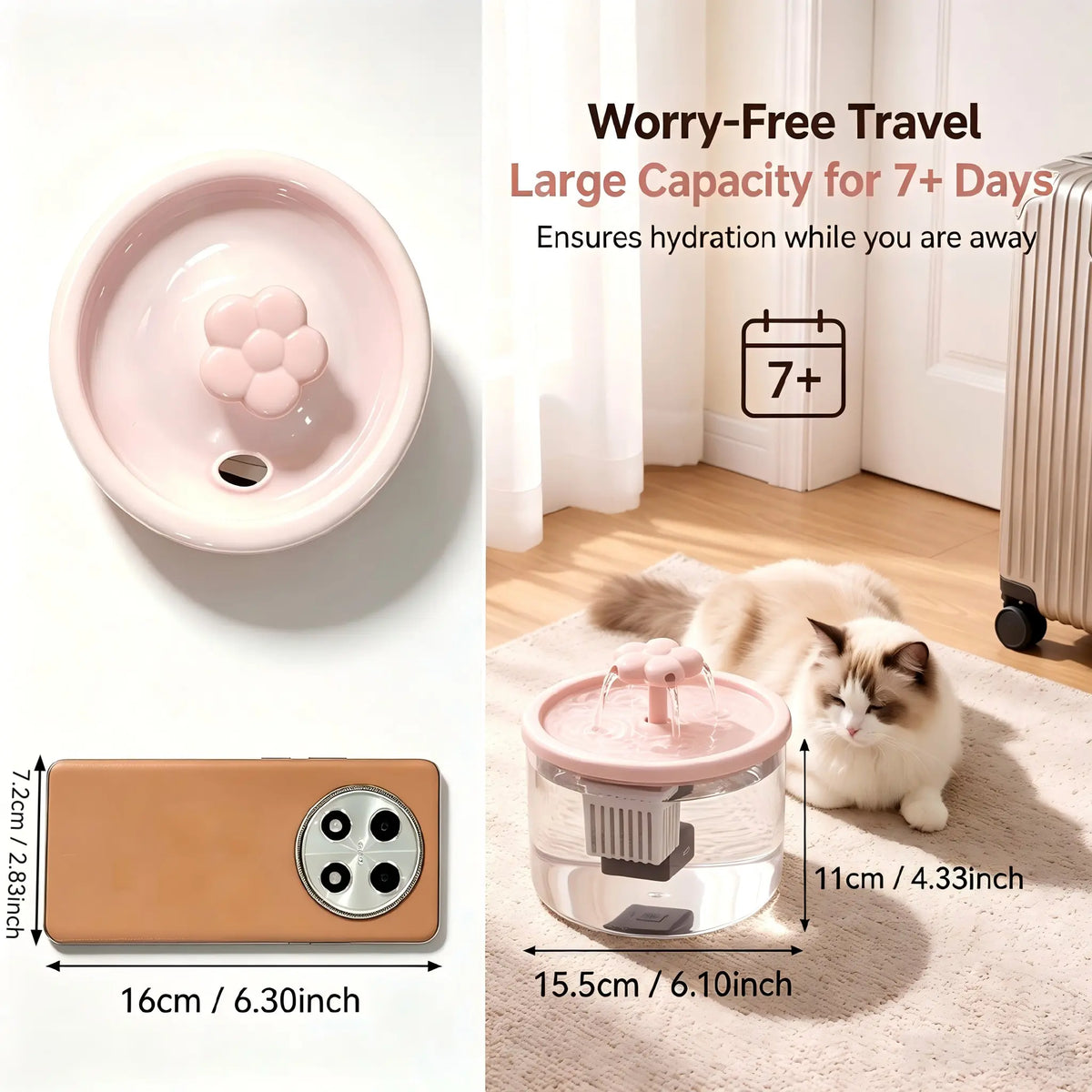 Cat Water Fountain Dispenser, Transparent Design, Quiet Operation, Usb-Powered, Recirculating Filter, Indoor Cat Drinking Fountain
