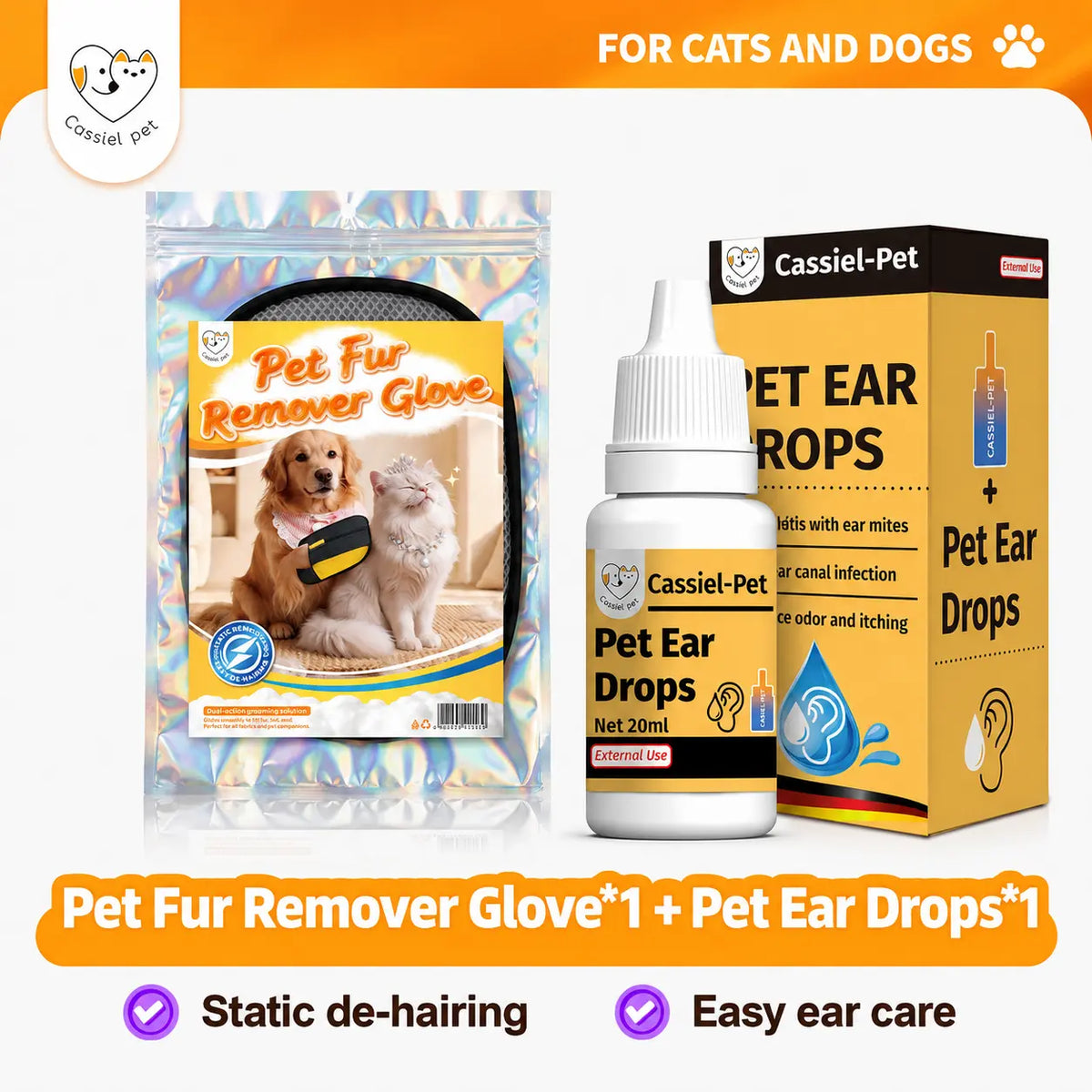 Cassiel-Pet Pet Hair Removal Gloves, Cat&Dog Grooming Gloves, Pet Hair Remover Tool, Electrostatic Hair Cleaner, Reusable Glove for Couch, Furniture, Carpet, Car Seat