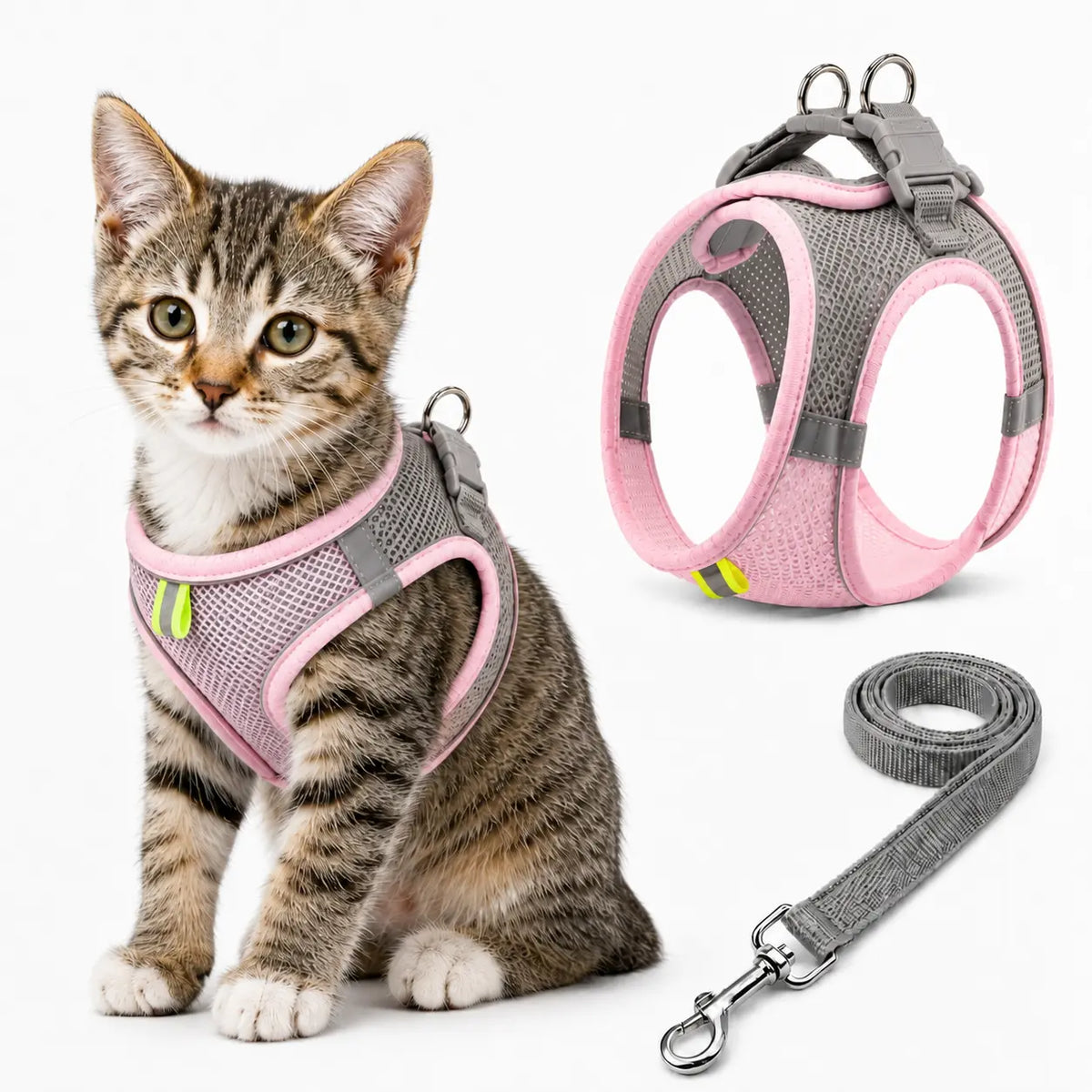 Breathable Mesh Pet Harness and Leash Set - Escape-Proof, No-Pull Vest with Reflective Strip for Small to Medium Dogs and Cats - Adjustable Soft Padded Design for Walking and Training