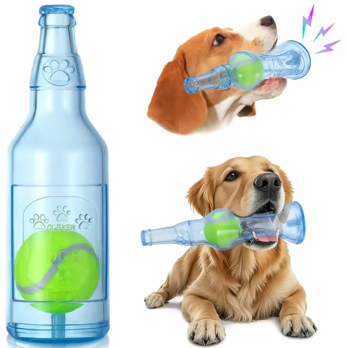 1Pc Dog Chew Toy with Tennis Ball, TPR Bottle-Shaped Interactive Dog Toy for Small Medium Dogs, Durable Fetch and Tug Toy for Indoor Outdoor Play, Puppy Teething, Exercise, Training and Boredom Relief