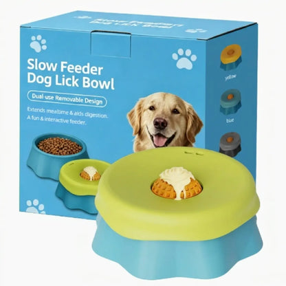 Silicone Dog Neater Feeder - Interactive Liquid Slow Feeder Bowl with Anti-Slip Base, 2-In-1 Versatility, Spill-Proof Platter & Rolling Ball for Yogurt, Peanut Butter Enrichment Treats, 1 Bowl Camping Pet Accessory