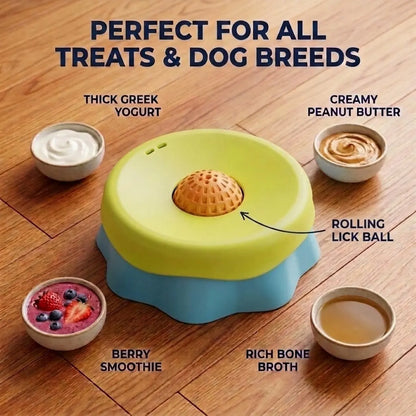 Silicone Dog Neater Feeder - Interactive Liquid Slow Feeder Bowl with Anti-Slip Base, 2-In-1 Versatility, Spill-Proof Platter & Rolling Ball for Yogurt, Peanut Butter Enrichment Treats, 1 Bowl Camping Pet Accessory