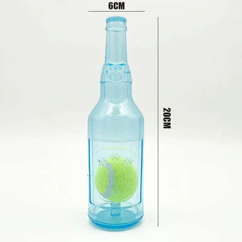 1Pc Dog Chew Toy with Tennis Ball, TPR Bottle-Shaped Interactive Dog Toy for Small Medium Dogs, Durable Fetch and Tug Toy for Indoor Outdoor Play, Puppy Teething, Exercise, Training and Boredom Relief