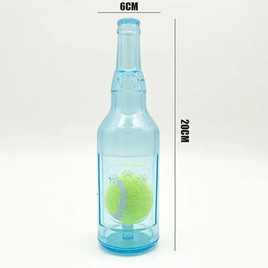 1Pc Dog Chew Toy with Tennis Ball, TPR Bottle-Shaped Interactive Dog Toy for Small Medium Dogs, Durable Fetch and Tug Toy for Indoor Outdoor Play, Puppy Teething, Exercise, Training and Boredom Relief