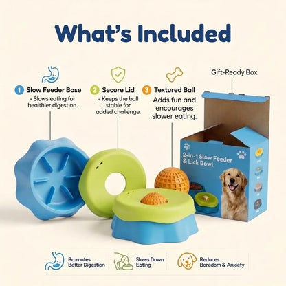 Silicone Dog Neater Feeder - Interactive Liquid Slow Feeder Bowl with Anti-Slip Base, 2-In-1 Versatility, Spill-Proof Platter & Rolling Ball for Yogurt, Peanut Butter Enrichment Treats, 1 Bowl Camping Pet Accessory
