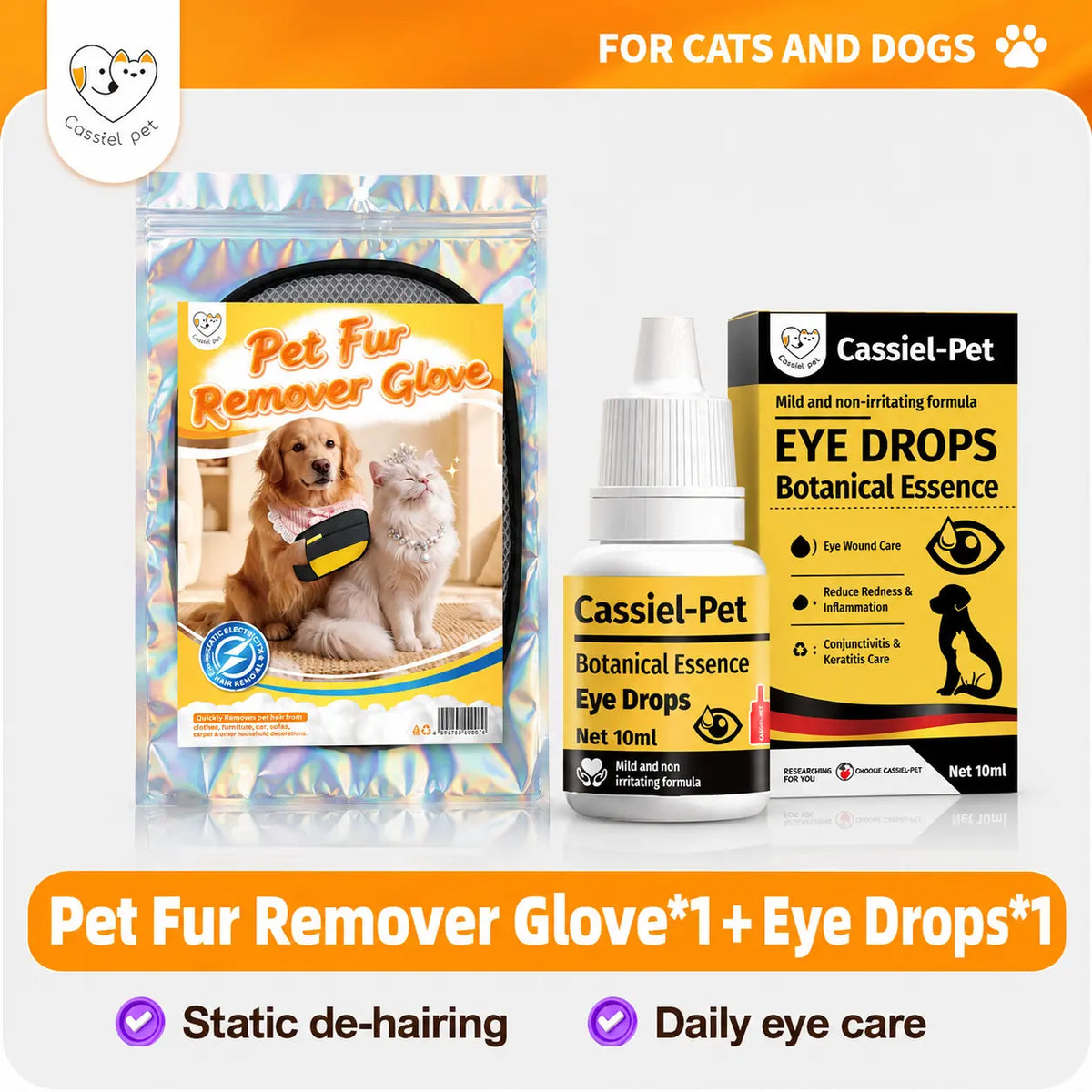 Cassiel-Pet Pet Hair Removal Gloves, Cat&Dog Grooming Gloves, Pet Hair Remover Tool, Electrostatic Hair Cleaner, Reusable Glove for Couch, Furniture, Carpet, Car Seat