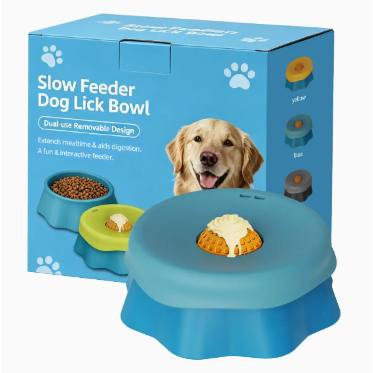 Silicone Dog Neater Feeder - Interactive Liquid Slow Feeder Bowl with Anti-Slip Base, 2-In-1 Versatility, Spill-Proof Platter & Rolling Ball for Yogurt, Peanut Butter Enrichment Treats, 1 Bowl Camping Pet Accessory